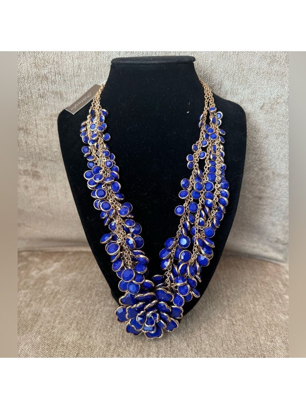 Natasha Statement Necklace - Royal Blue/Gold Flower - 3 strands.  NWT